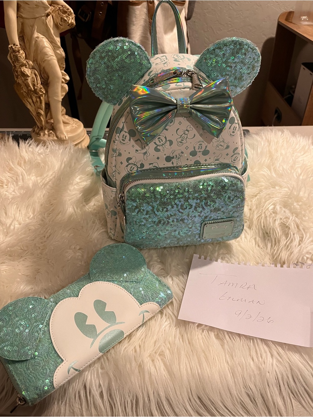 Hallmark Loungefly Sequin Ear Backpack with Holographic Bow and Wallet